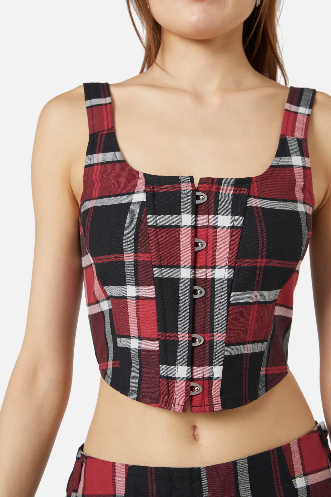 Black Friday - Ursula Tartan Corset - black-red