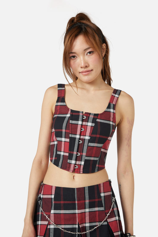 Black Friday - Ursula Tartan Corset - black-red