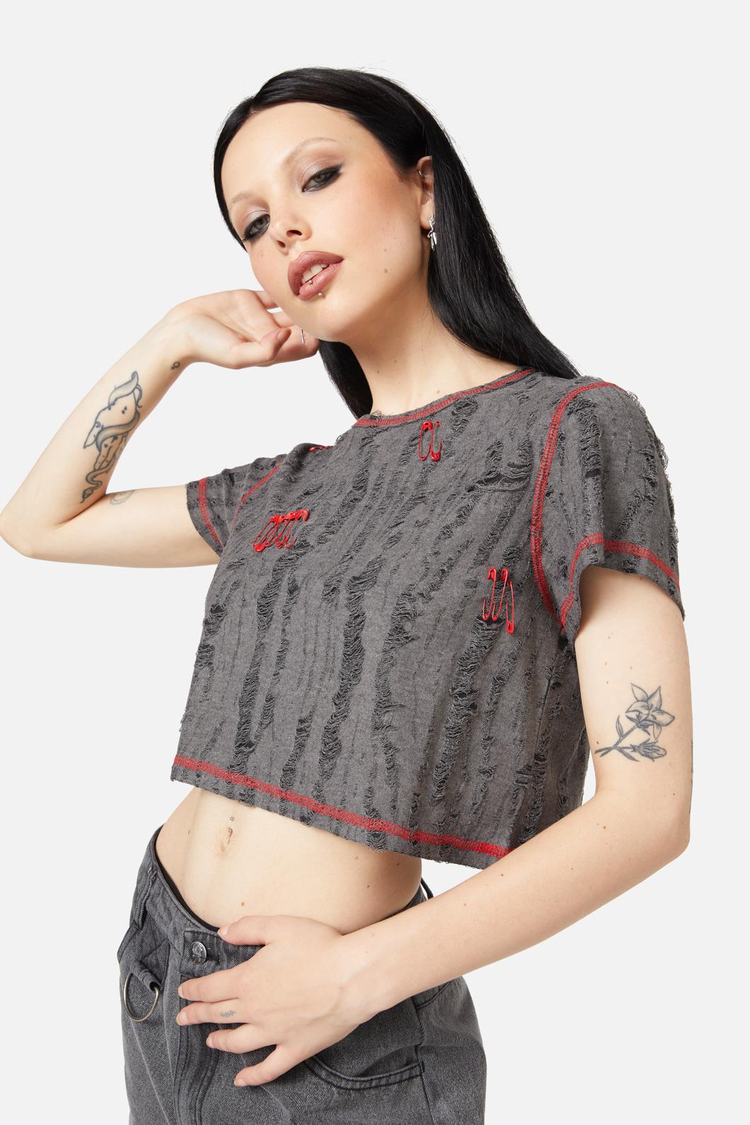 Black Friday - Lock Picker Crop DistressedTee - grey-black