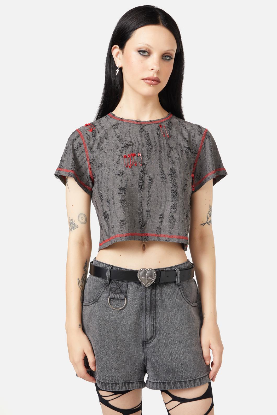 Black Friday - Lock Picker Crop DistressedTee - grey-black