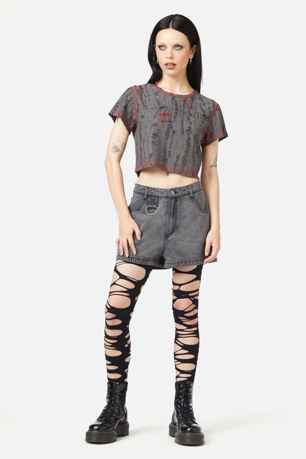 Black Friday - Lock Picker Crop DistressedTee - grey-black