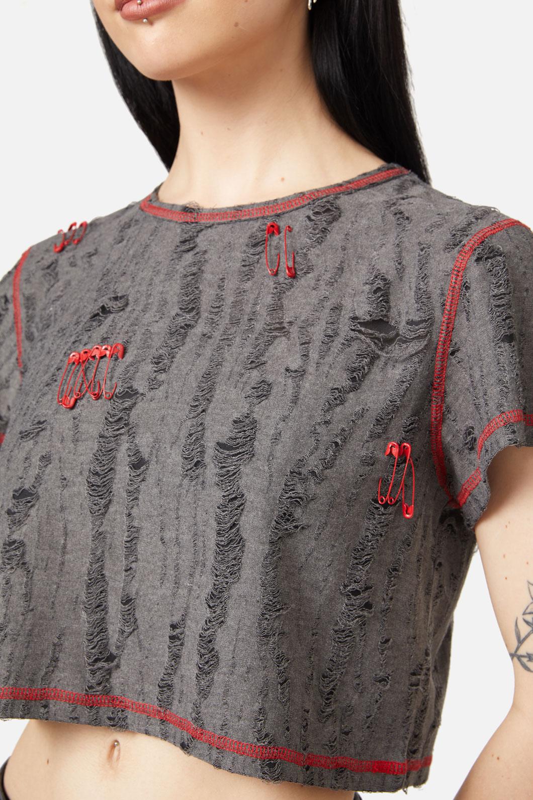 Black Friday - Lock Picker Crop DistressedTee - grey-black