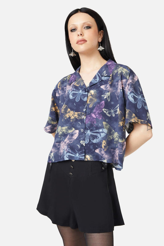Black Friday - Lunar Moth Print Blouse - navy