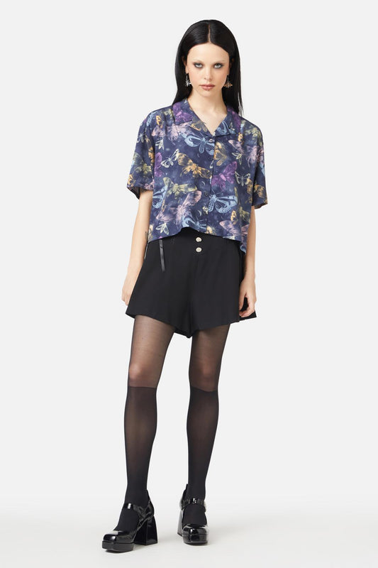 Black Friday - Lunar Moth Print Blouse - navy