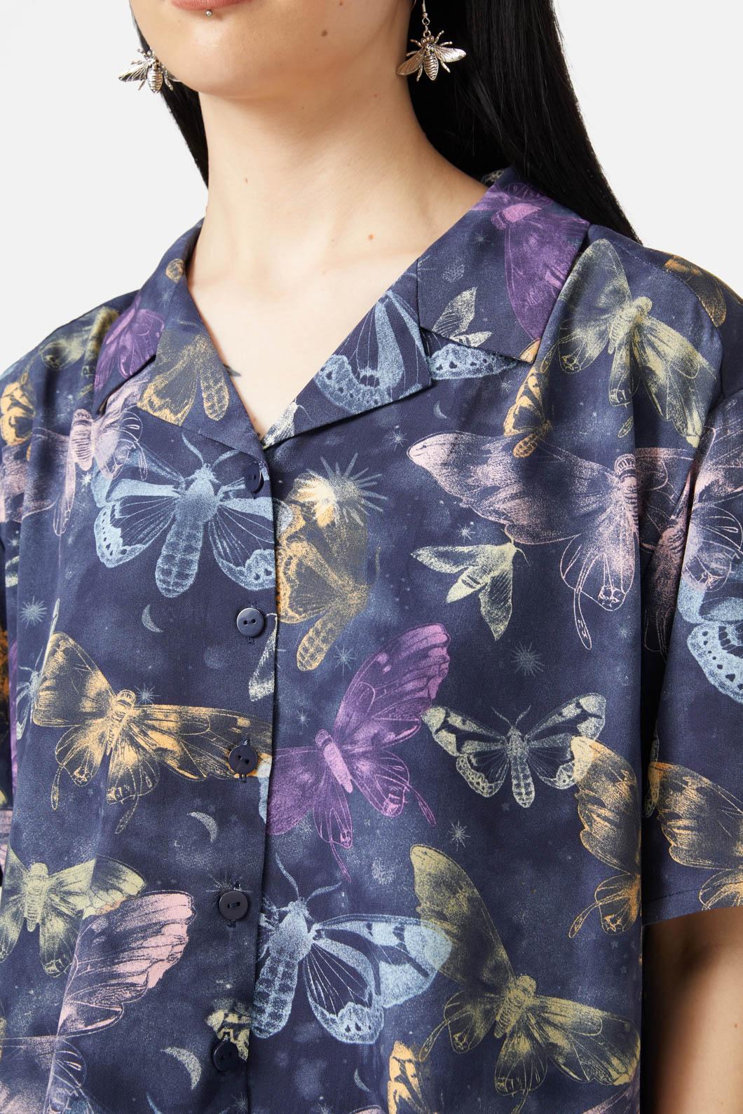 Black Friday - Lunar Moth Print Blouse - navy