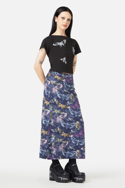 Black Friday - Lunar Moth Print Maxi Skirt - navy