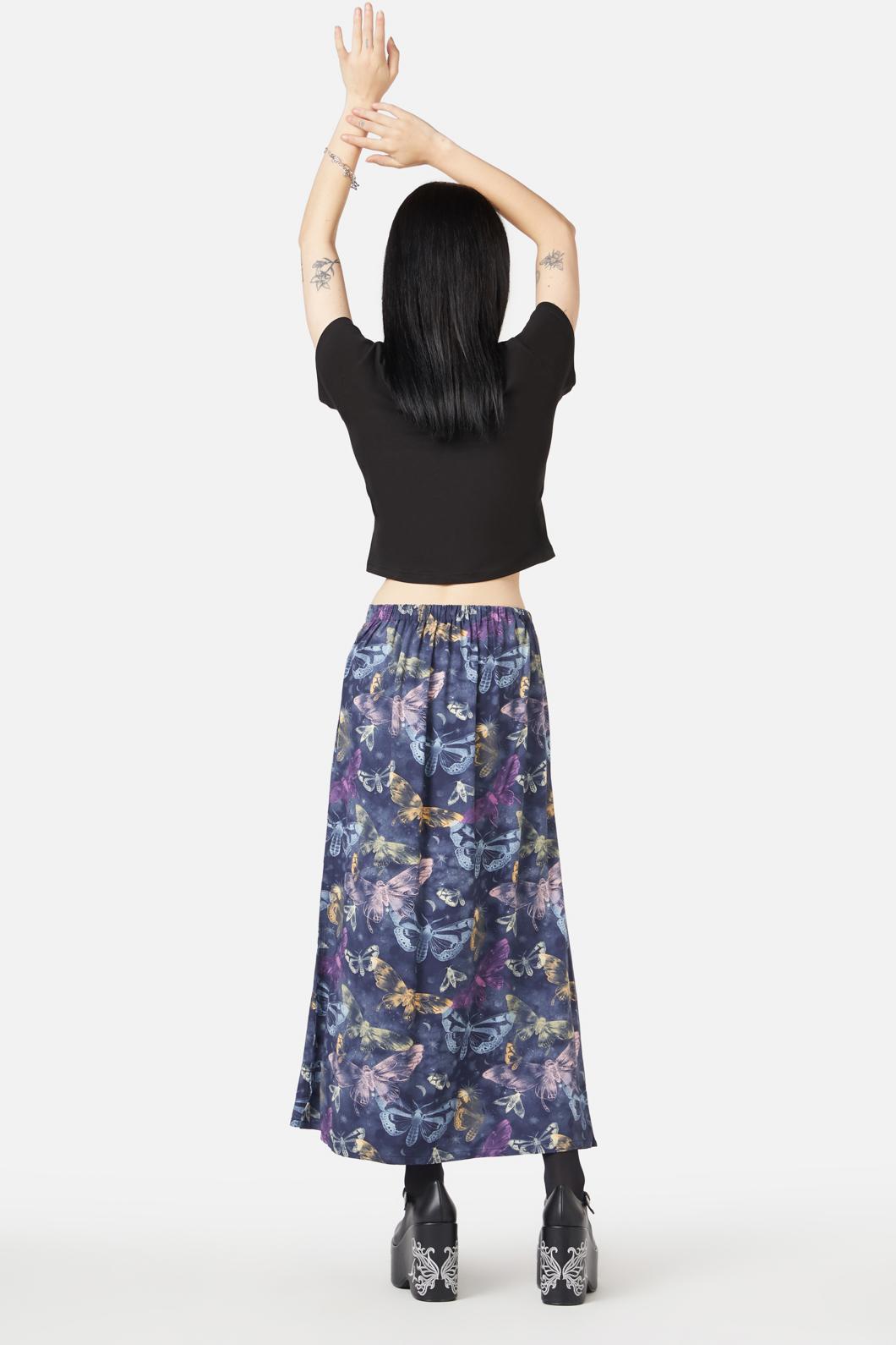 Black Friday - Lunar Moth Print Maxi Skirt - navy