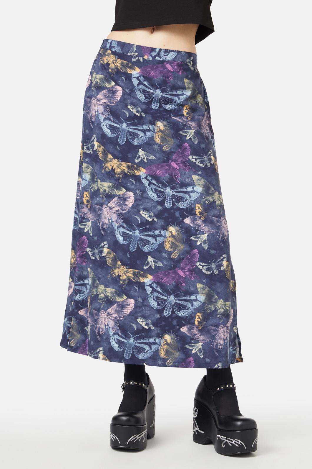 Black Friday - Lunar Moth Print Maxi Skirt - navy