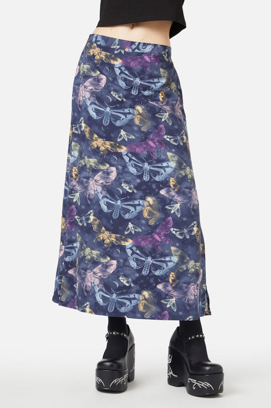 Black Friday - Lunar Moth Print Maxi Skirt - navy