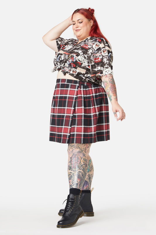 Black Friday - Curve Ursula Pleated Skirt - black-red