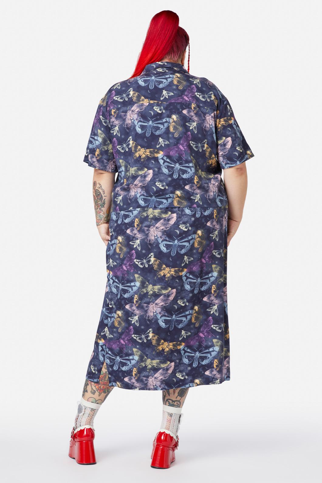 Black Friday - Curve Lunar Moth Print Blouse - navy