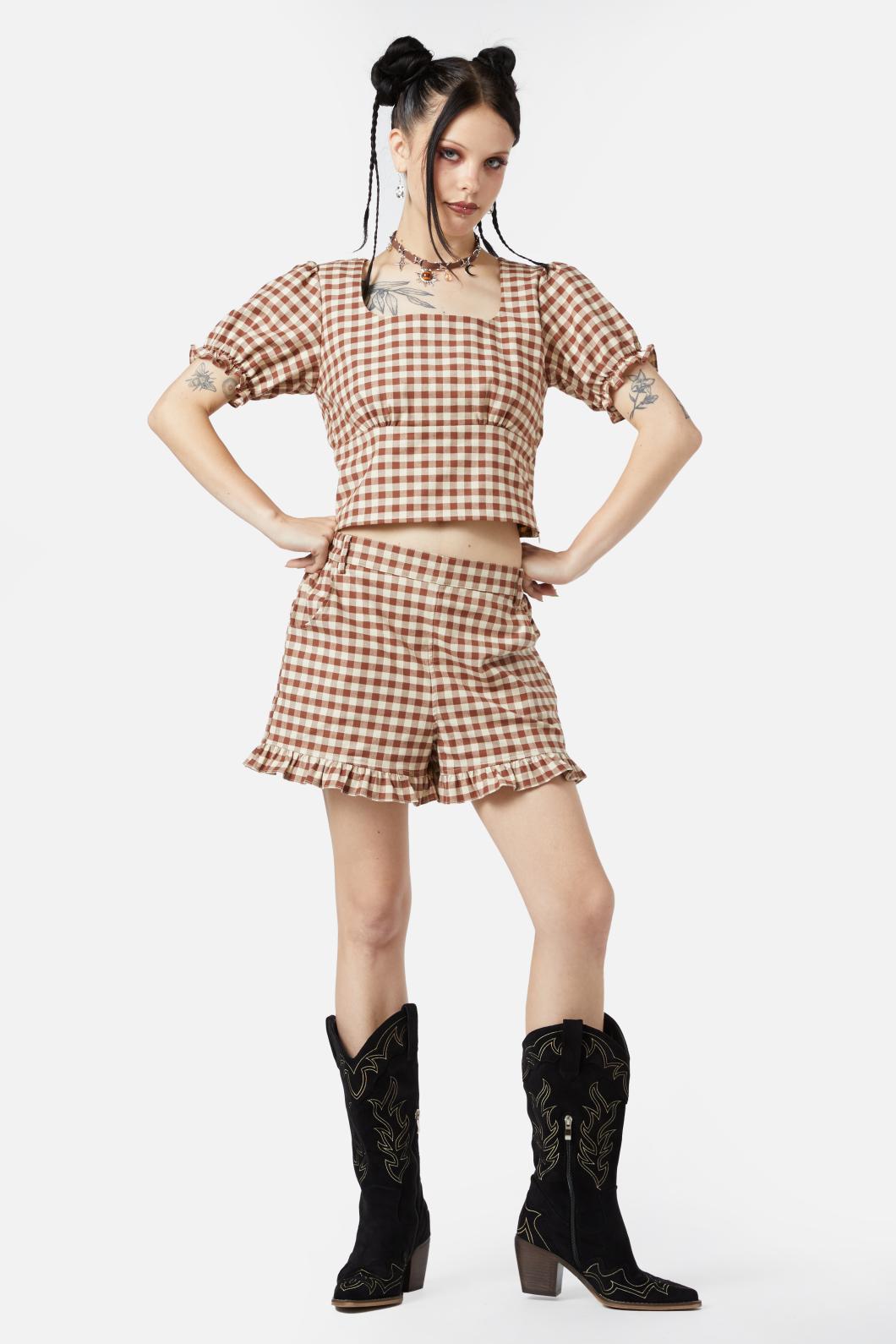 Black Friday - Saloon Gingham Shorts - cream-brown