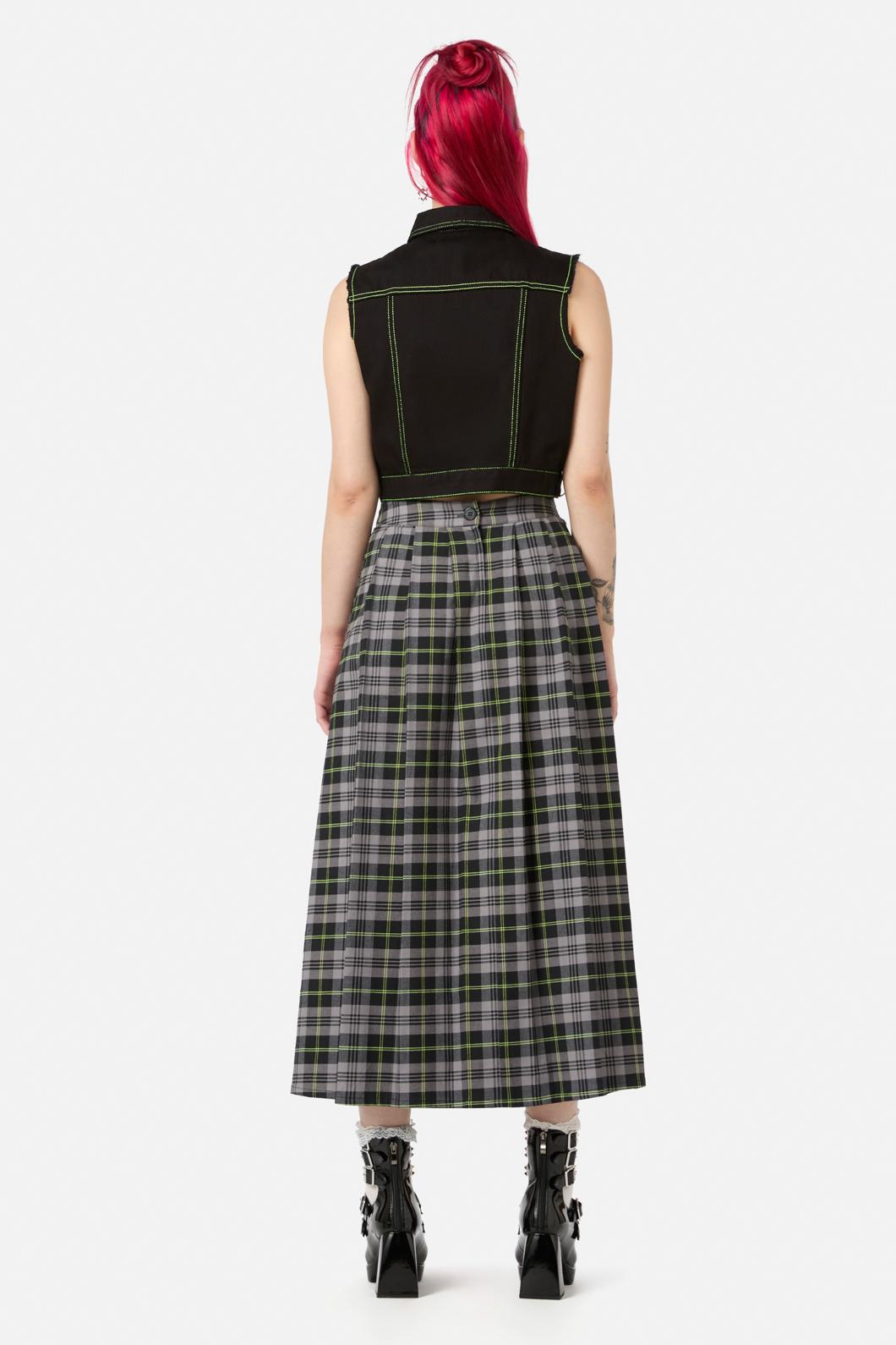 Black Friday - Encounter Tartan Midi Skirt - black-green
