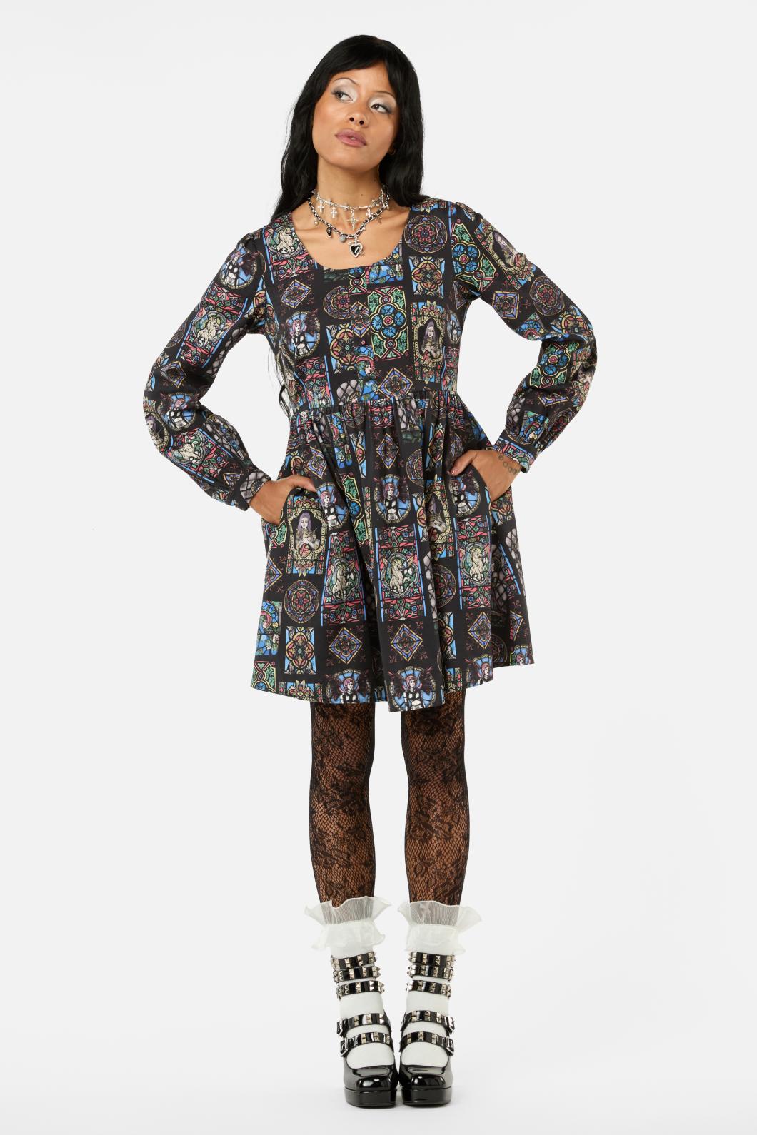 Black Friday - Vitrail Printed LS Dress - multi