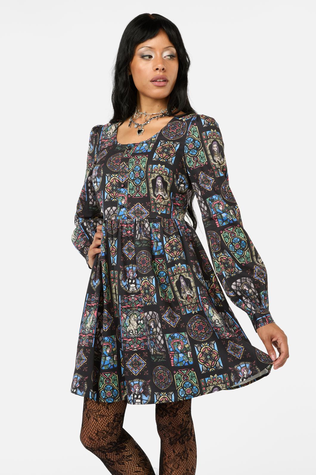 Black Friday - Vitrail Printed LS Dress - multi