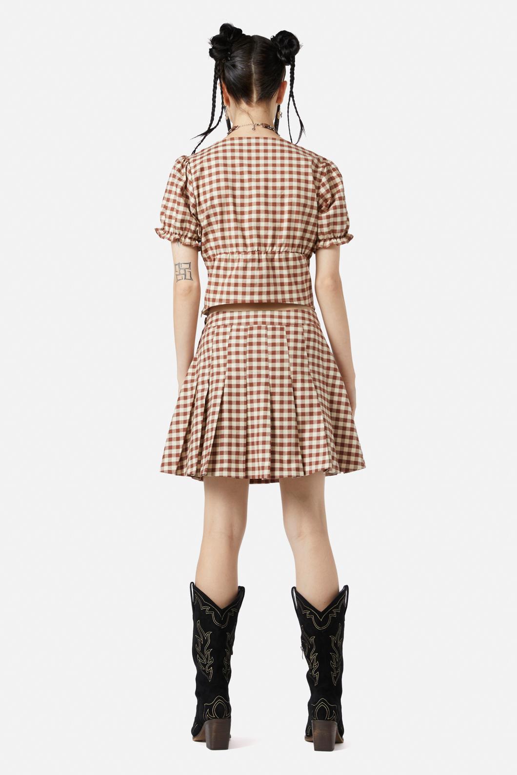 Black Friday - Saloon Gingham Skirt - cream-brown