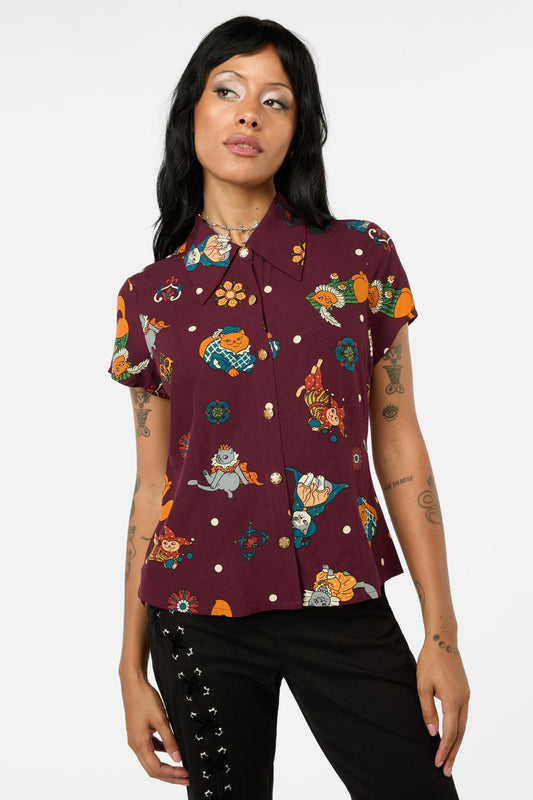 Black Friday - Left Right Print Blouse - maroon