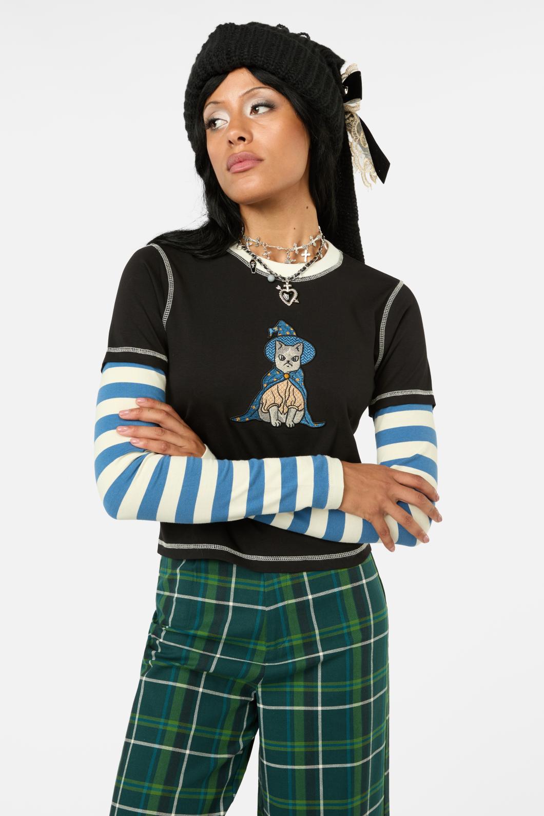 Black Friday - Iykyk Long Contrast Sleeve Top - black-blue