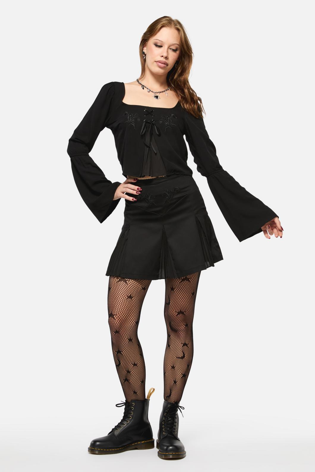 Black Friday - Filigree Pleat Goth Top - black