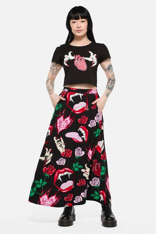 Black Friday - Immortal Love Midi Skirt - black-red