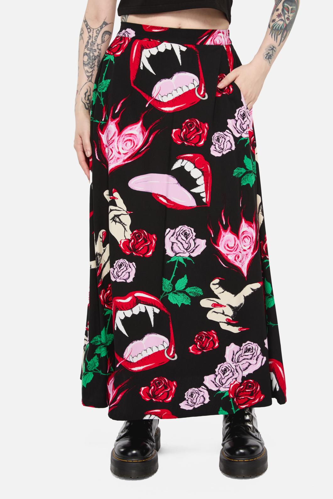 Black Friday - Immortal Love Midi Skirt - black-red