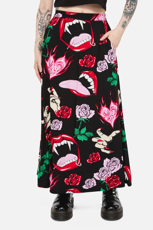 Black Friday - Immortal Love Midi Skirt - black-red