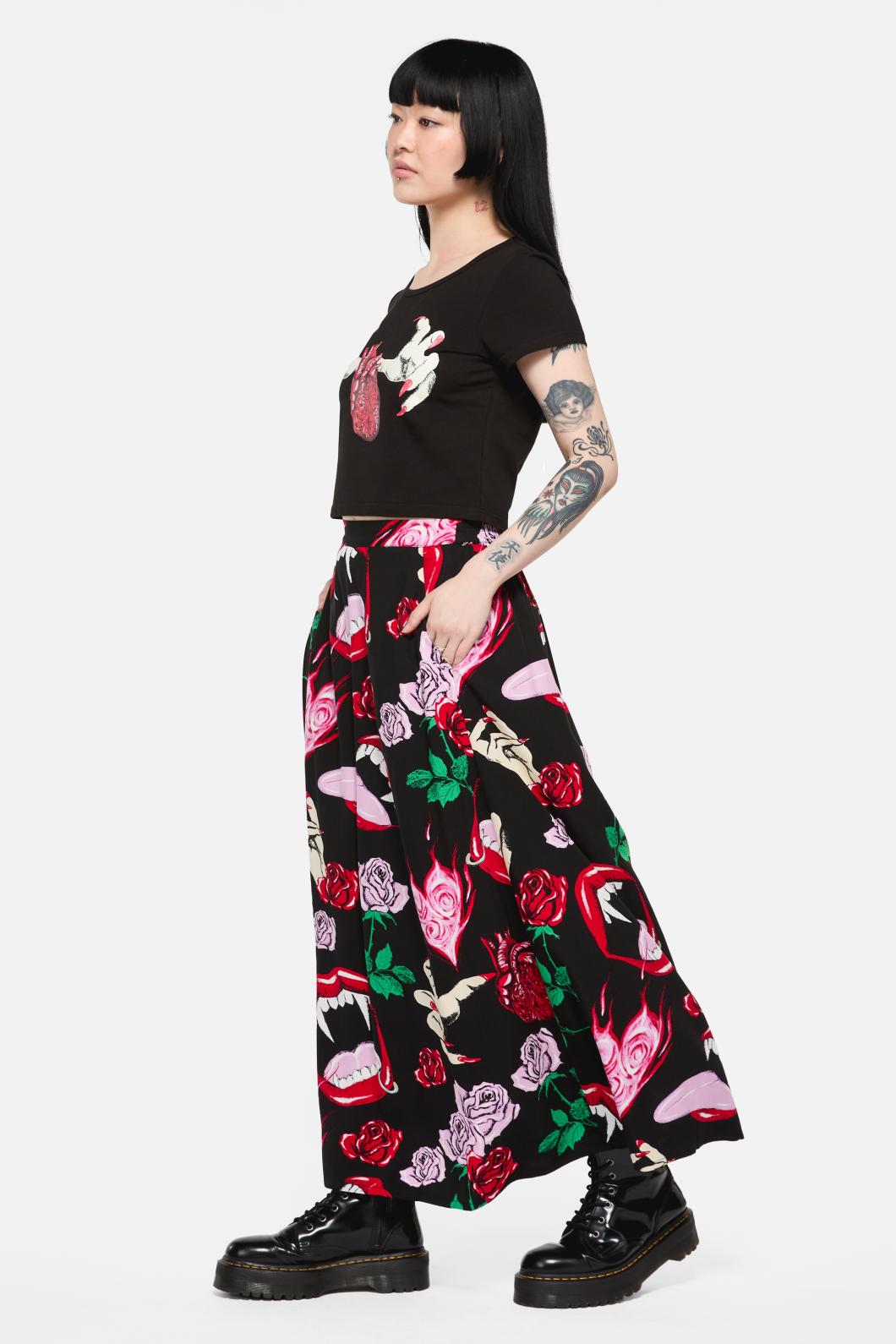Black Friday - Immortal Love Midi Skirt - black-red