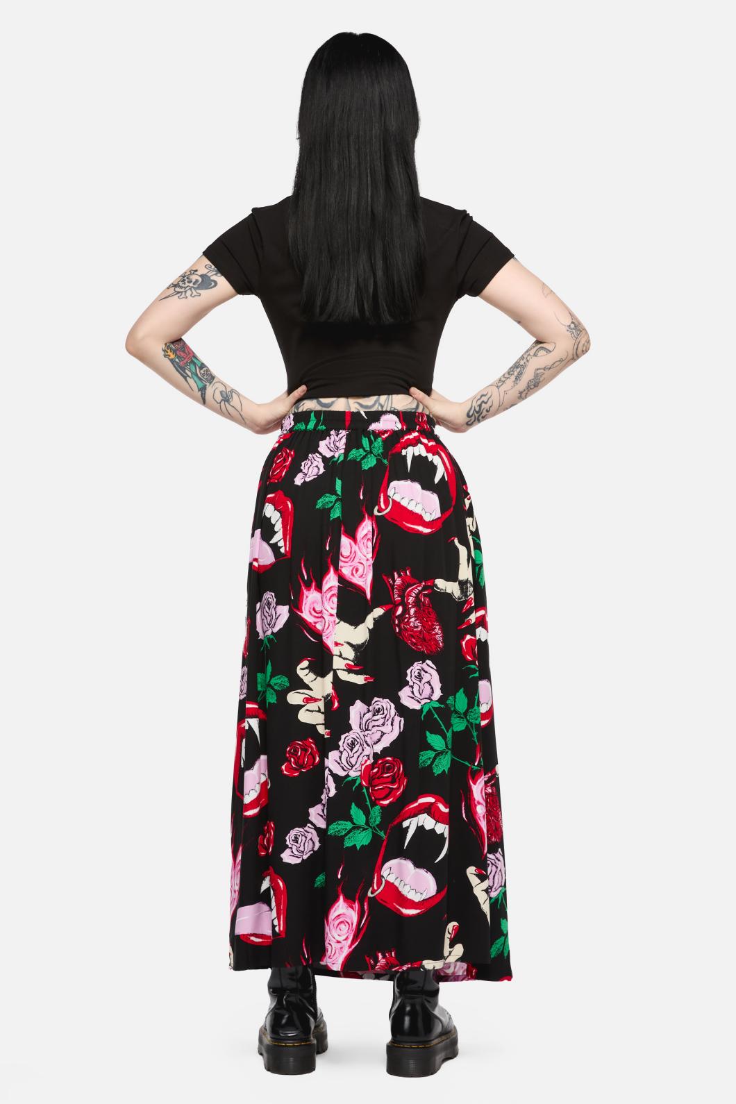 Black Friday - Immortal Love Midi Skirt - black-red