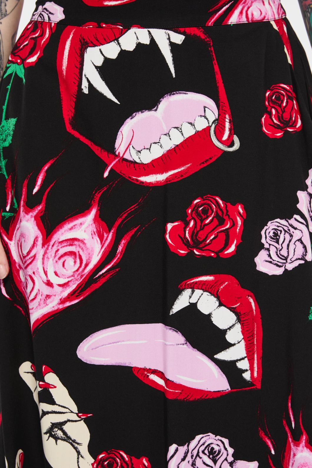 Black Friday - Immortal Love Midi Skirt - black-red