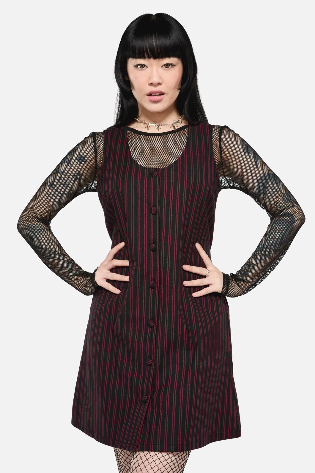 Black Friday - Undead Pinstripe Pinafore - black-red