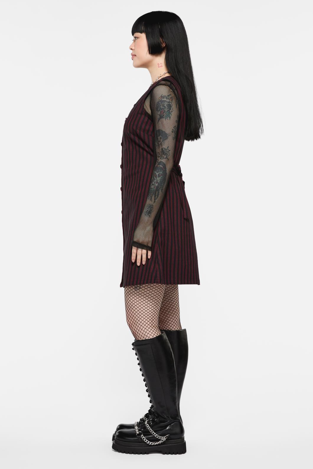 Black Friday - Undead Pinstripe Pinafore - black-red