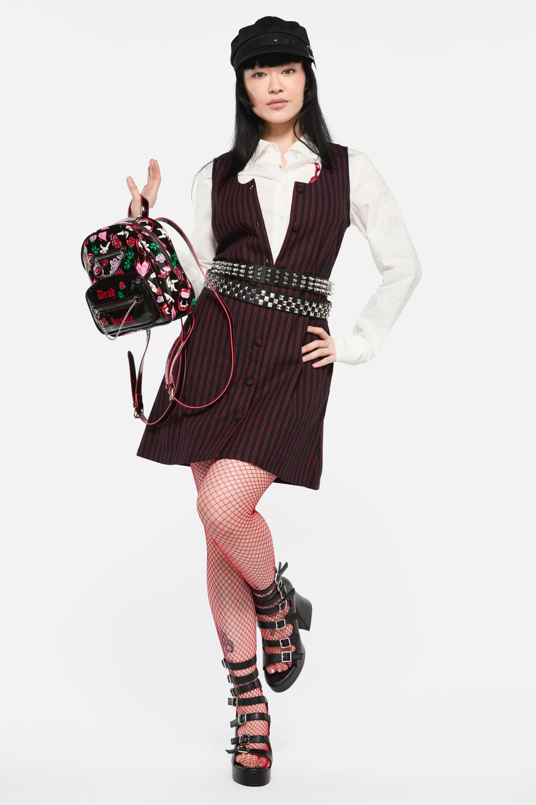 Black Friday - Undead Pinstripe Pinafore - black-red