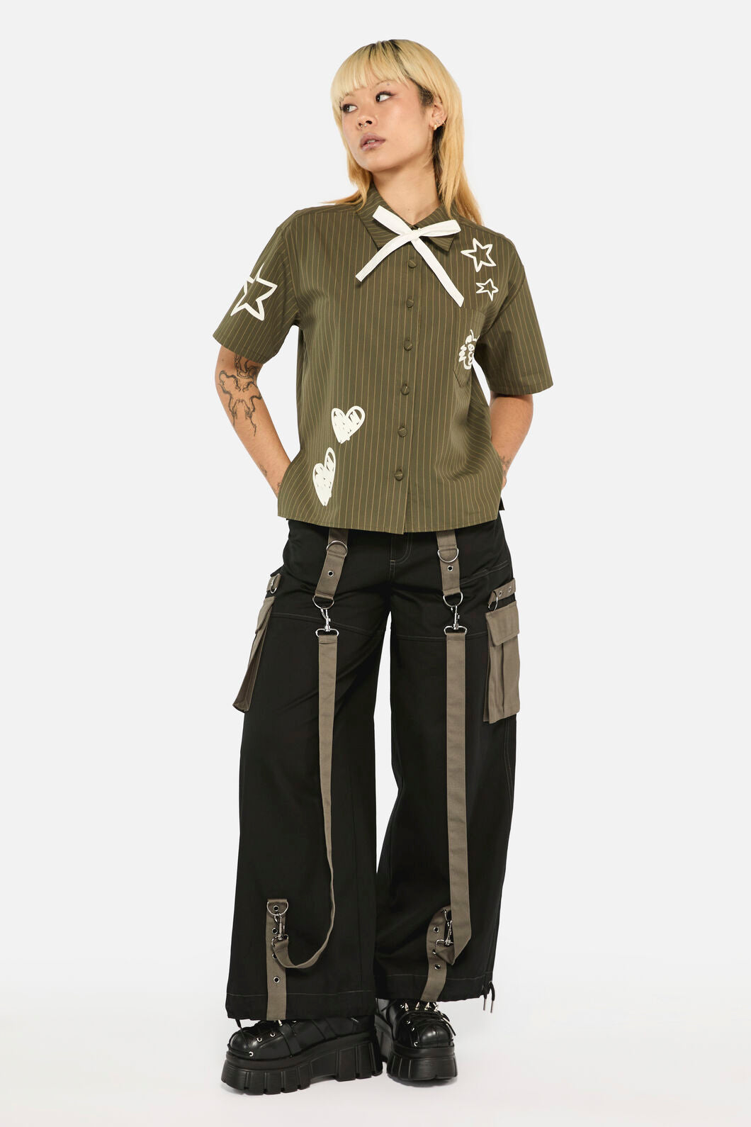 Black Friday - Graff Pinstripe Relaxed Blouse - khaki