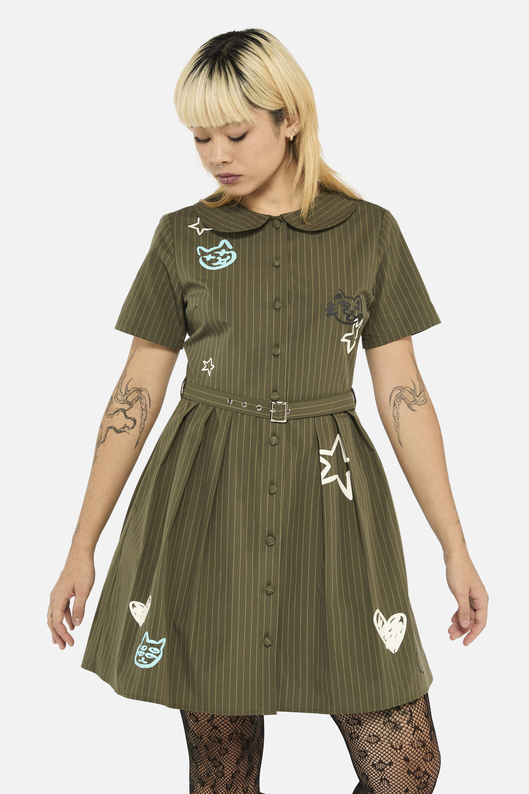 Black Friday - Graff Pinstripe Pleated Dress - khaki