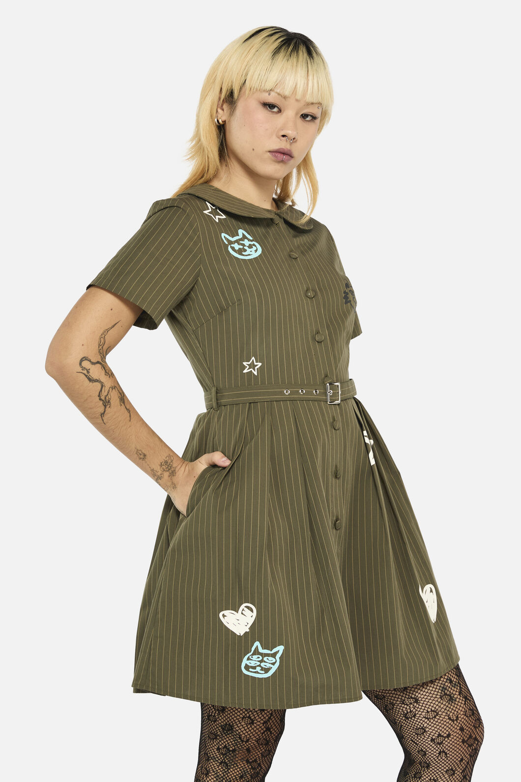 Black Friday - Graff Pinstripe Pleated Dress - khaki