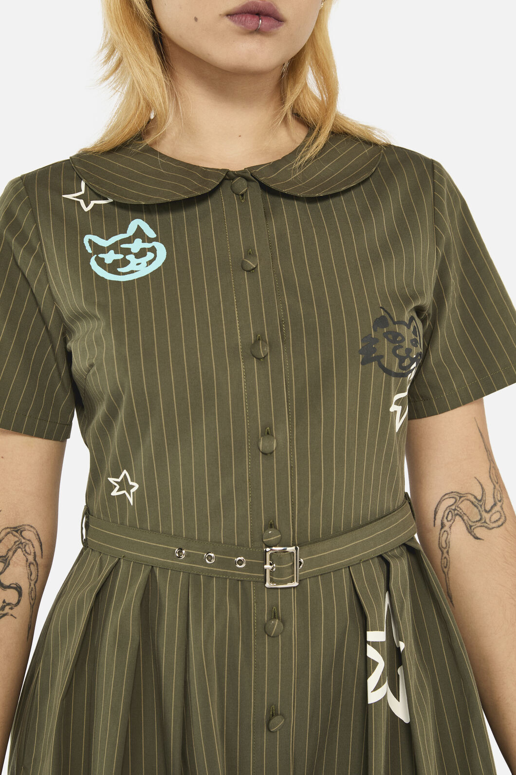 Black Friday - Graff Pinstripe Pleated Dress - khaki