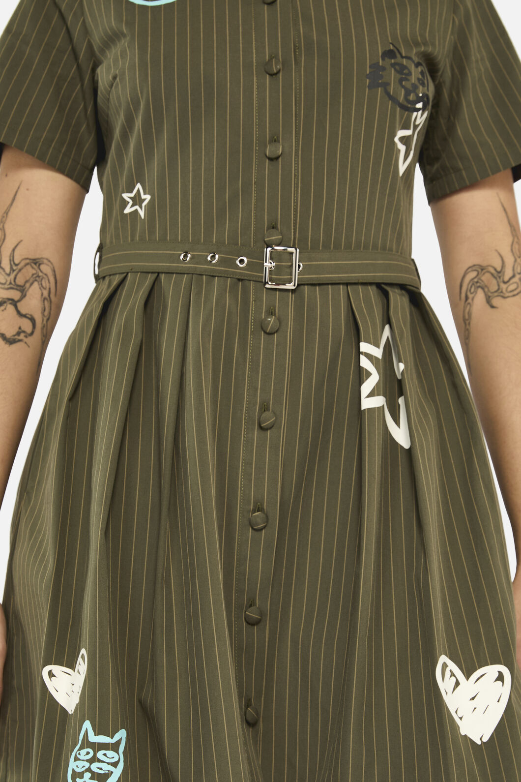 Black Friday - Graff Pinstripe Pleated Dress - khaki