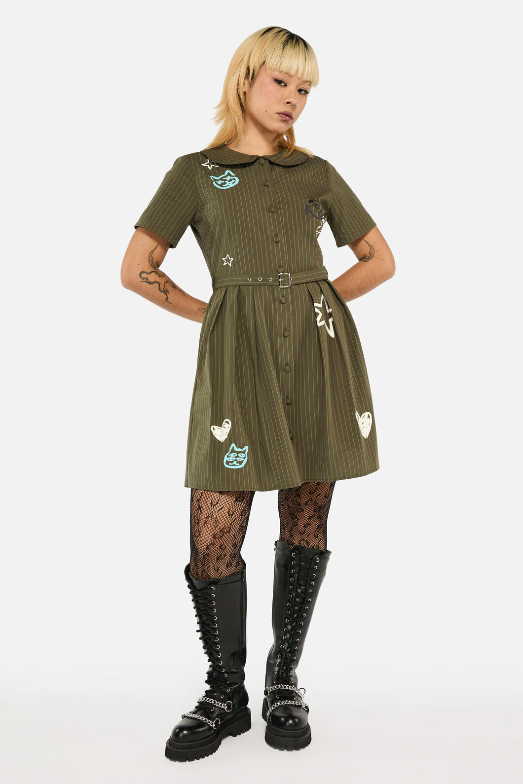 Black Friday - Graff Pinstripe Pleated Dress - khaki