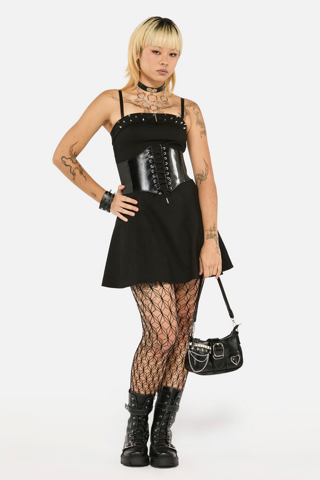 Black Friday - Laneway Studs Flared Dress - black
