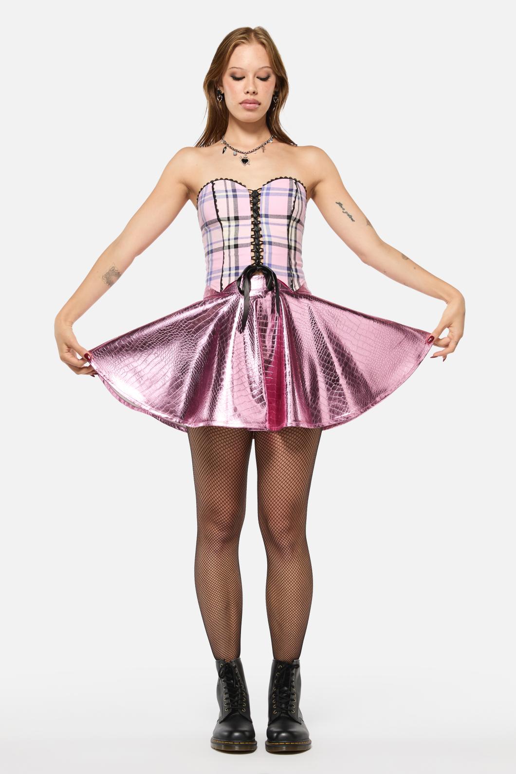 Black Friday - Scales PU Circle Skirt - pink
