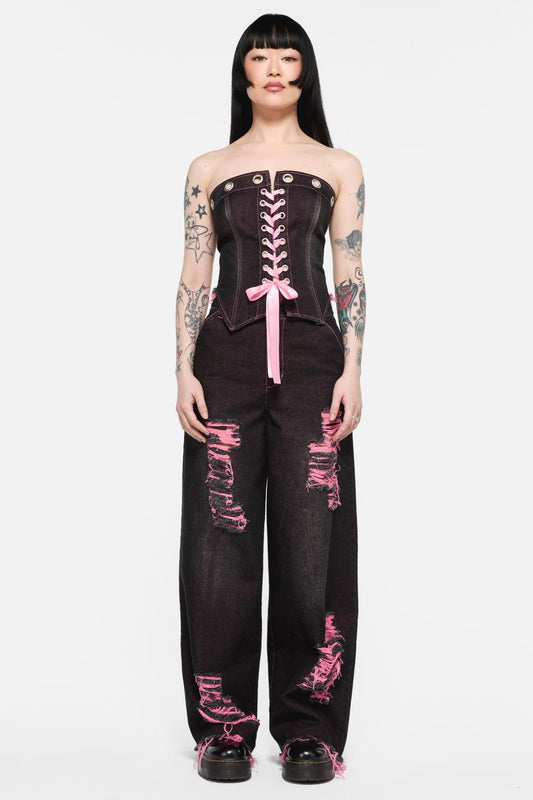 Black Friday - Scales Eyelet Denim Corset - black