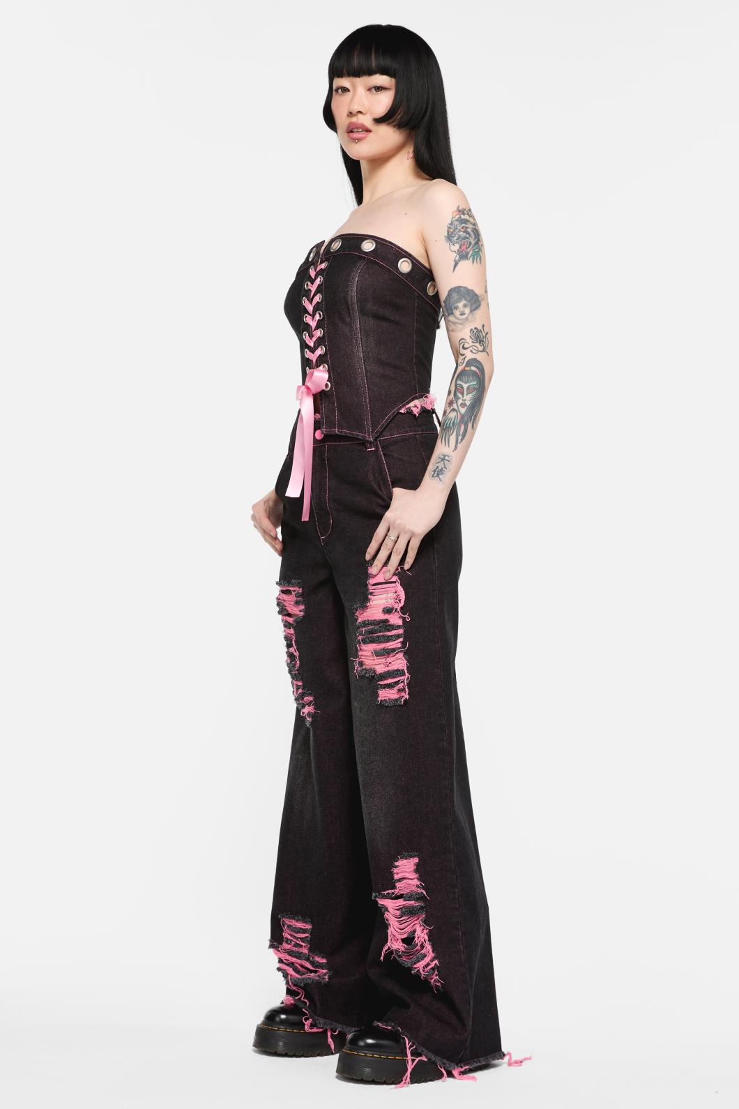 Black Friday - Scales Eyelet Denim Corset - black