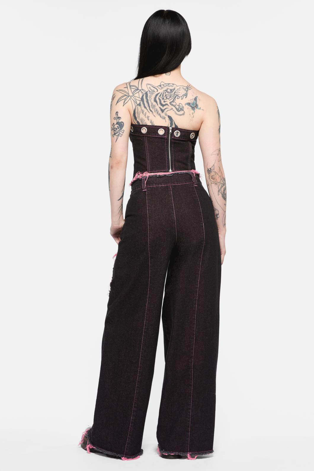 Black Friday - Scales Eyelet Denim Corset - black