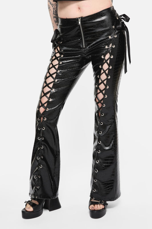 Black Friday - Scales Lace Up PU Pant - black