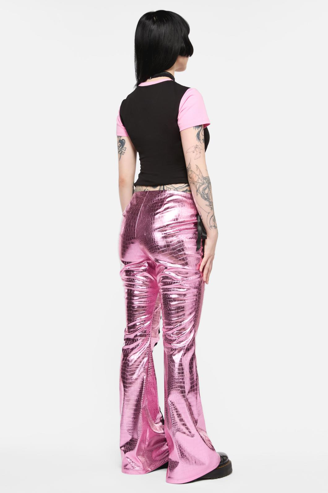 Black Friday - Scales Lace Up PU Pant - pink