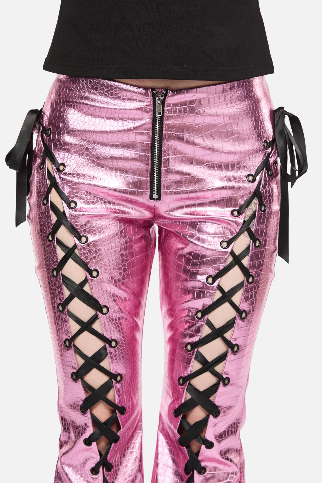 Black Friday - Scales Lace Up PU Pant - pink