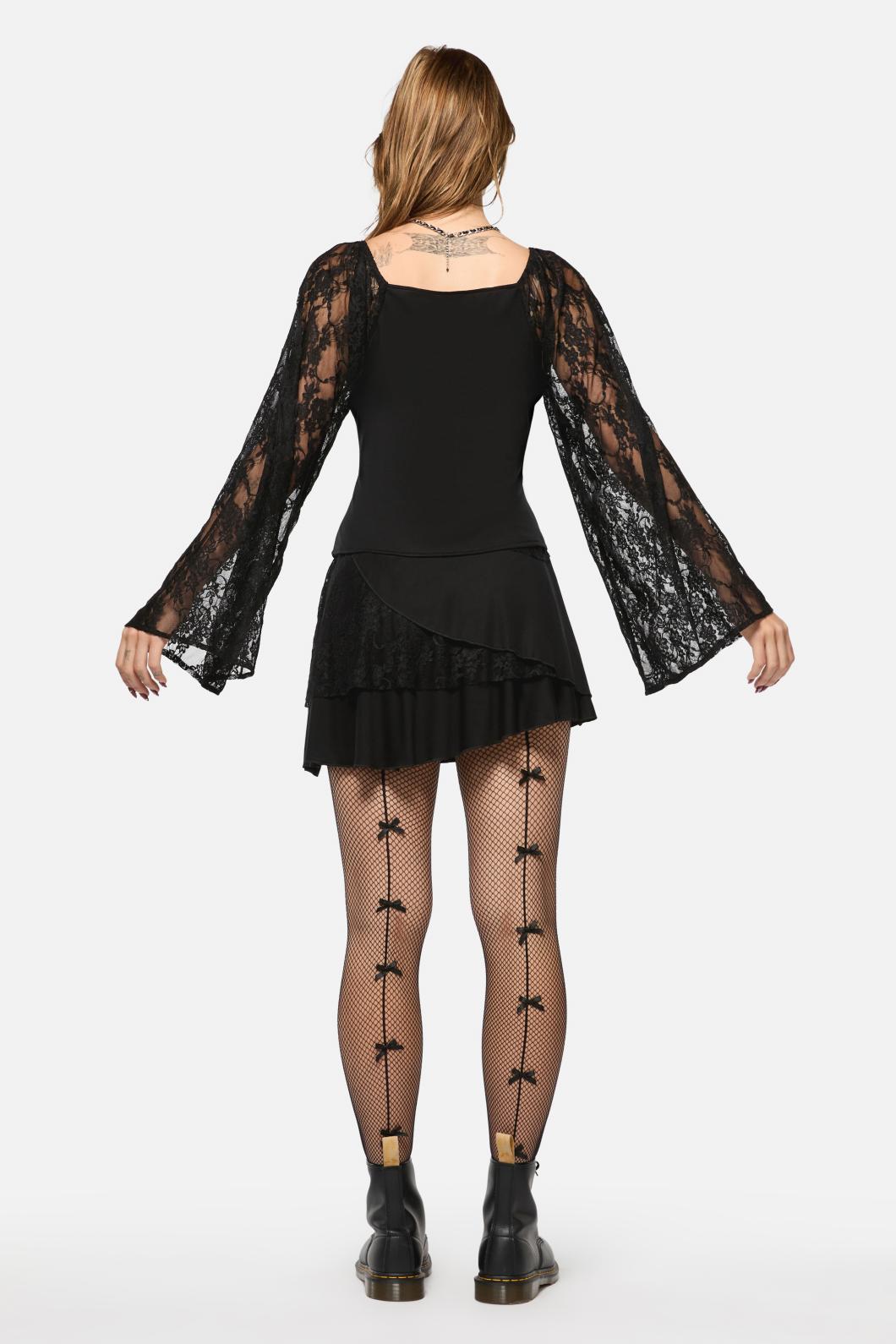 Black Friday - Dragons Grove Lace Sleeve Top - black