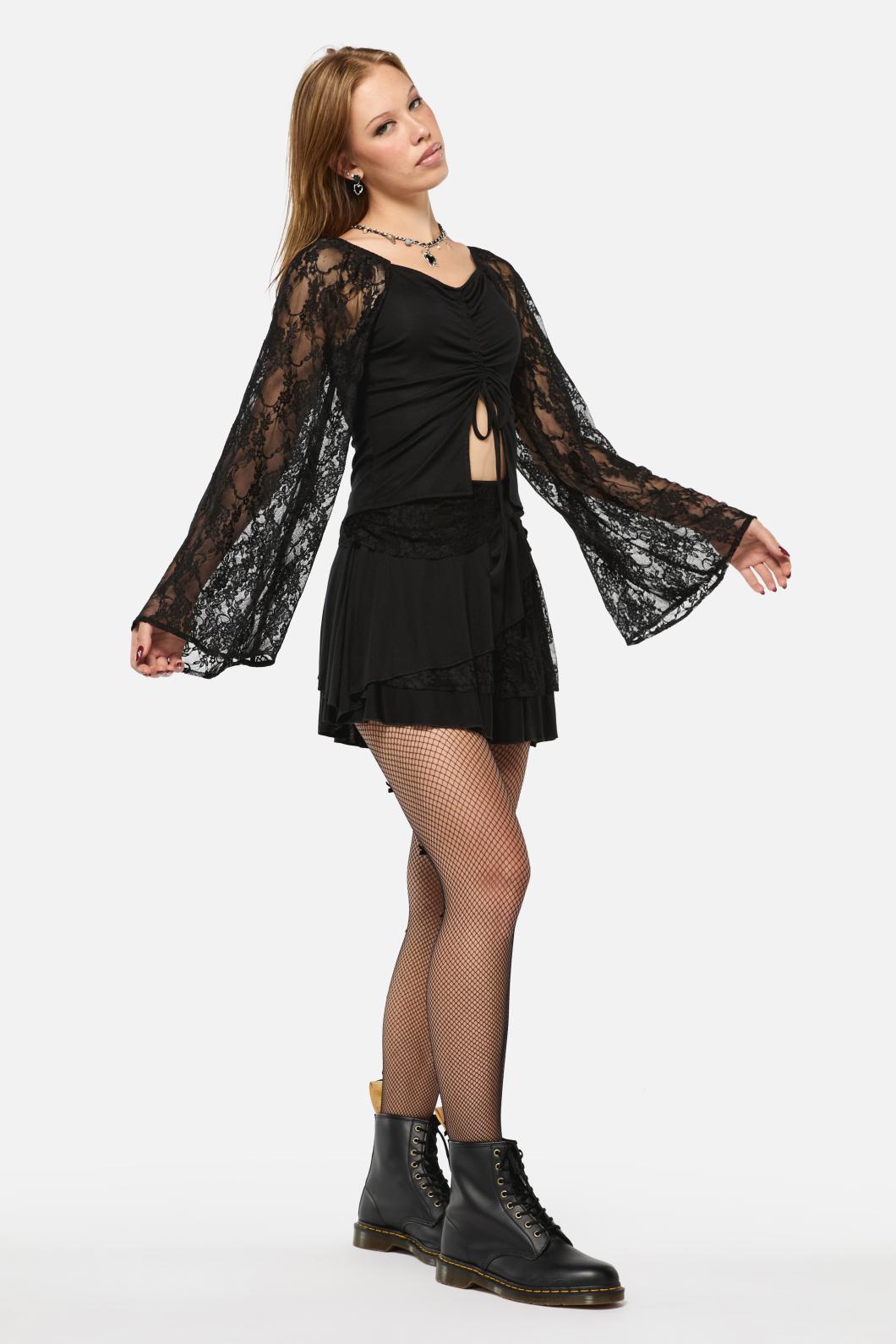 Black Friday - Dragons Grove Lace Sleeve Top - black