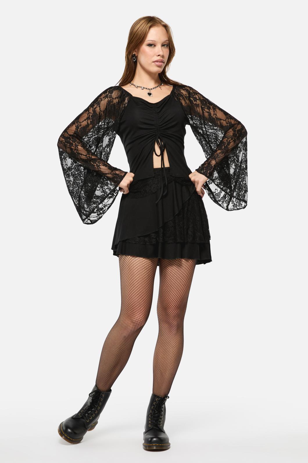 Black Friday - Dragons Grove Lace Sleeve Top - black