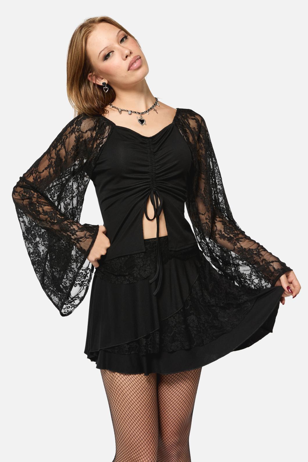 Black Friday - Dragons Grove Lace Sleeve Top - black